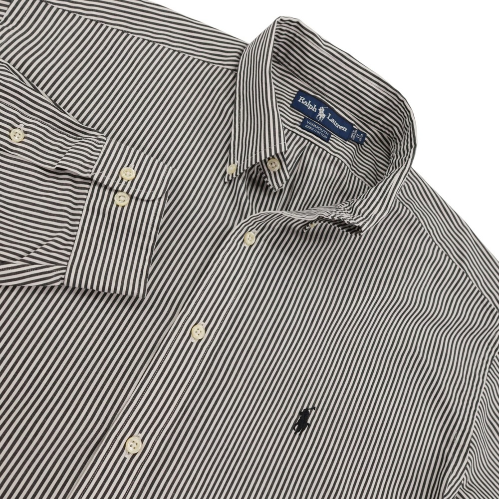 Ralph Lauren Yarmouth Mens 17 34/35 Black White Striped Button Down Shirt